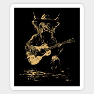 Highland Cow Play Guitar Sticker